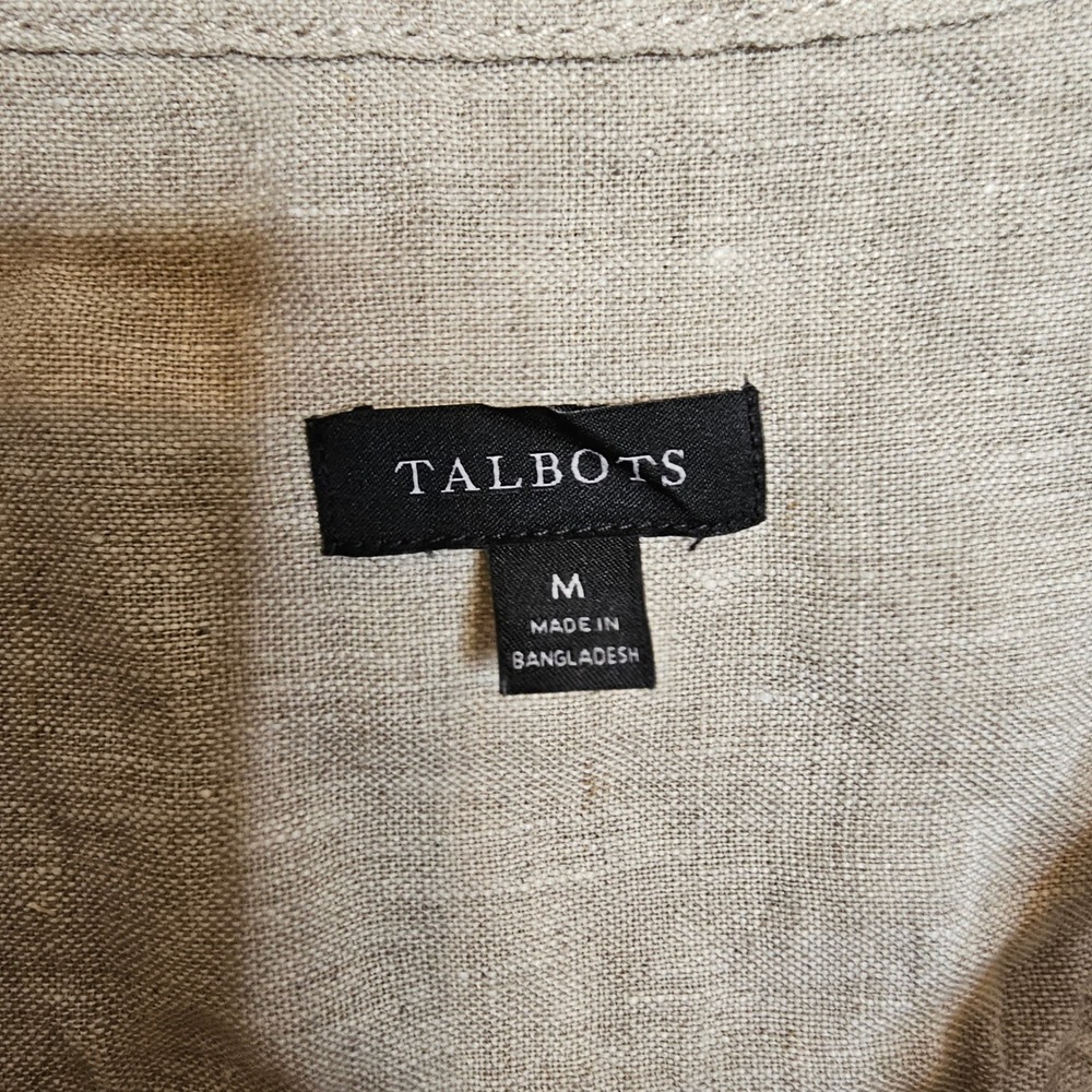 Talbots Medium Natural Beige 100% Linen Roll Tab Sleeve Button Hem Tunic Top - Picture 7 of 10